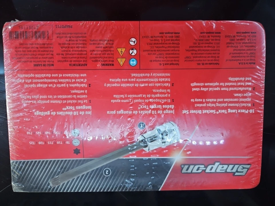 SNAP-ON 1/4in & 3/8in Drive 10 Piece Long Torx Socket Bit Set T8 - T50 210EFTXL - Image 2 of 2