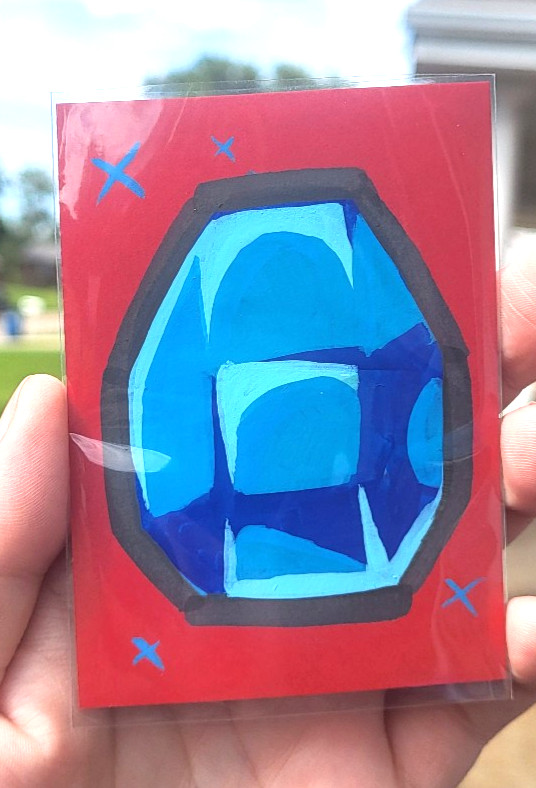 aceo original painting 2.5 X 3.5 "diamond" digital gems series 2/4 on red paper