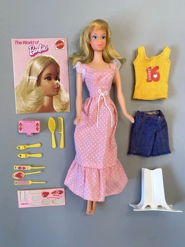 Vintage 1973 Barbie's Sweet 16 Doll Dress Jeans Outfit Makeup Accessories #7796