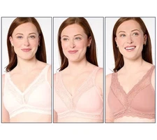 Breezies Set of 3 Soft Support Lace Wirefree Unlined Bras Tonal 3X New