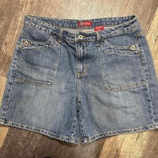 Vintage Y2K Faded Glory Denim Shorts Size 14 High Rise Front Pocket Mom Shorts