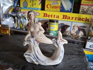 Vintage Old Antique Ceramic Aquarium Fishbowl Beautiful Orange Tail Mermaid 🧜 