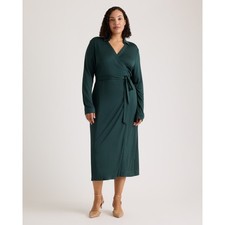 NWT Quince 100% Silk Jersey Midi Wrap Dress Evergreen S
