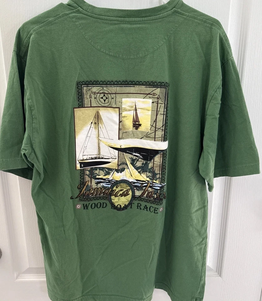 Camiseta para hombre 100 % algodón verde Jamaica Jaxx talla M “Wood Boat Race” Foto 2 de 4