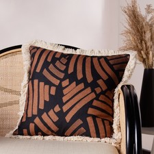 Image of Paoletti Oromo Printed Exotic Geometric Fringed Cushion
