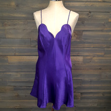 Frederick's of Hollywood Lingerie Womens M Purple Liquid Satin Chemise Dress Vtg