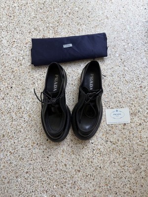Prada Black Leather Monolith Lace Up Oxford shoes