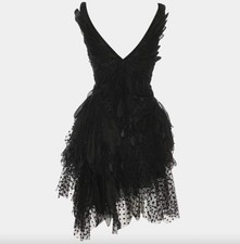 Zimmermann Rhythmic Fluted Mini Dress Black Tulle Feather Size 1 NWT