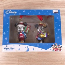 Disney Blown Glass 2 Piece Holiday Ornament Mickey  Minnie Christmas Art New
