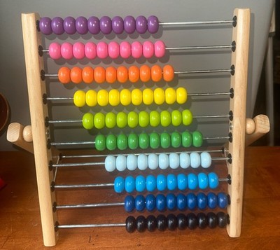 IKEA Mula Wooden Abacus Bright Rainbow Colors Math Elementary Counting Fold-Up