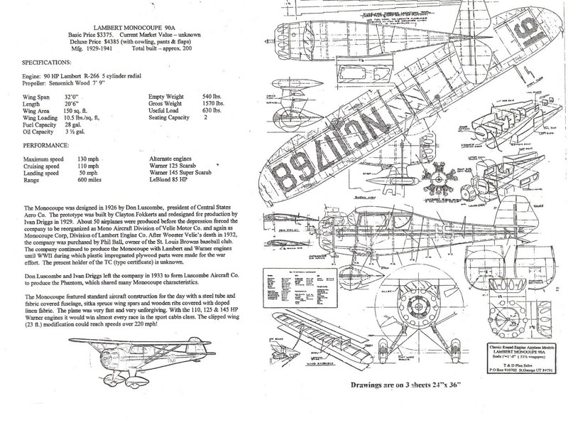 1/12 Scale Lambert Mono coupe 90A (32")  RC Plans,Templates and Instructions