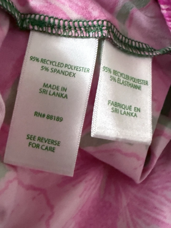 Lilly Pulitzer Knit Pants Medium Kelly Green Hibis Kiss Lounge Pink Hibiscus - Image 4 of 4