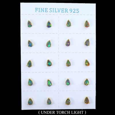 925 Sterling Silver Earrings Pear Fire Opal 6x4mm Gemstone Jewelry 10pairs