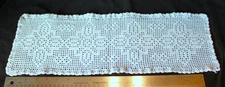Vintage Handmade Crocheted Dresser Scarf Doily Table Runner Blue  20" x 7"