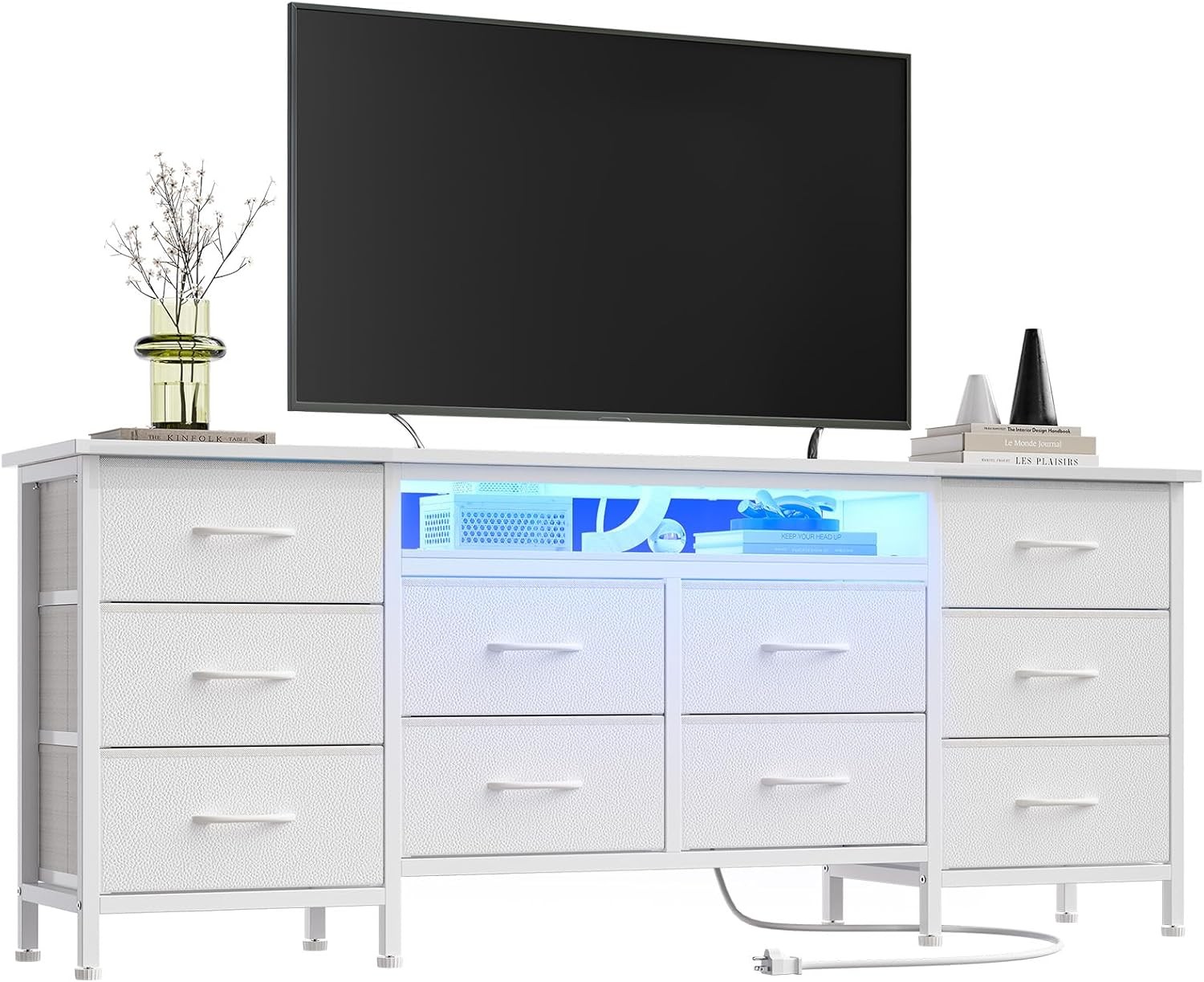Dresser With 10 Drawers Long Entertainment Center Power Outl
