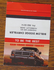 1986 DODGE CHRYSLER TRUCK DEALER MATCHBOOK COVER: HUMBOLDT, SK MATCHCOVER -B5