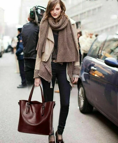 Damenhandtasche aus Leder Schultertasche Umhängetasche Kuriertasche Beuteltasche - Bild 10 von 21