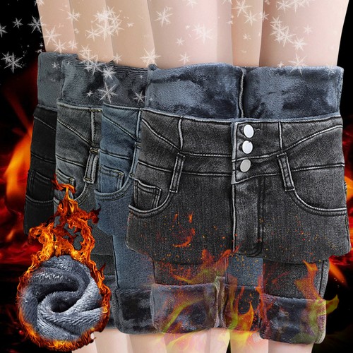 Womens Winter Jeans Thick Skinny Pants 