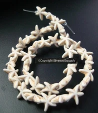 STARFISH BEADS 15" recon Howlite 13mm StarFish Antique White color beads BS307