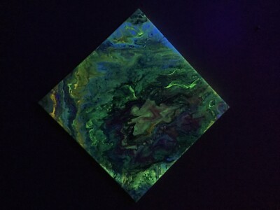 Abstract Blacklight  painting, 'Space Trip 2  Acrylic Pour original 12x12