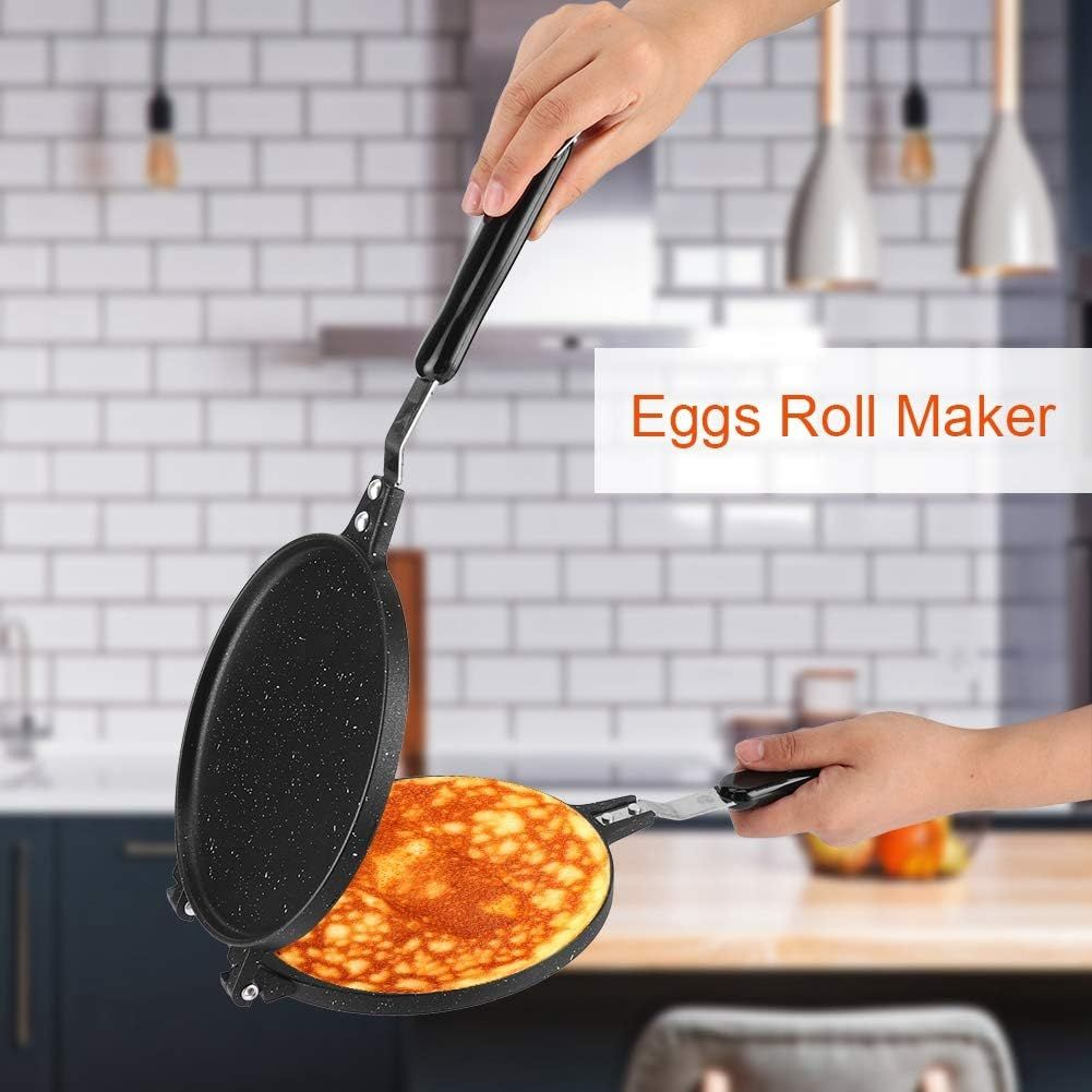 Egg Roll Maker, Lega di Alluminio Antiaderente Egg Roll Waffle Cono Maker Stampo per Padelle Con Manico Lungo Utensile da Forno per Piastra a Gas da Per Uso Domestico Nero