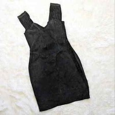 Vintage Genuine Suede Corset Dress Black Real Leather Sheath 90s 80s Goth Mini