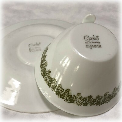 VTG Corning Ware Corelle Spring Blossom CUP & SAUCER Green Flowers