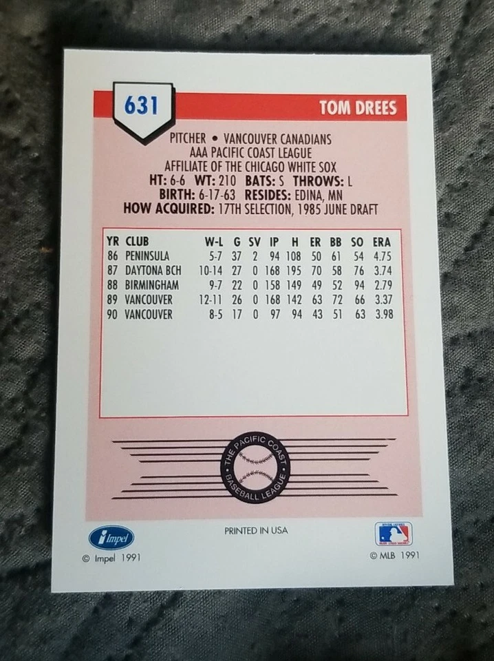 1991 Line Drive AAA #631 Tom Drees - Vancouver Canadians  - Image 2 of 2