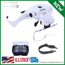 LED Head Magnifier, Rechargeable Hands Free Headband Magnifying Glasses with 2 L