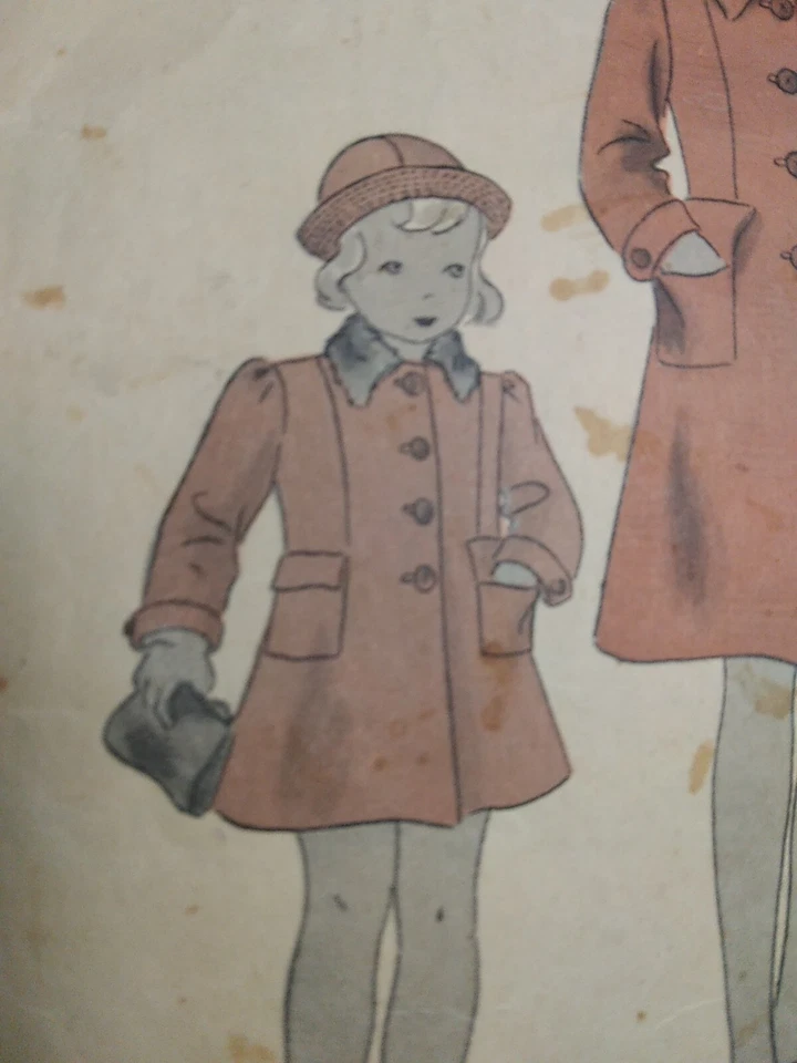 Hat Dress Coat Long Girls 2 Years 2T Hollywood Juniors 981 Sewing Pattern VTG - Image 2 of 4