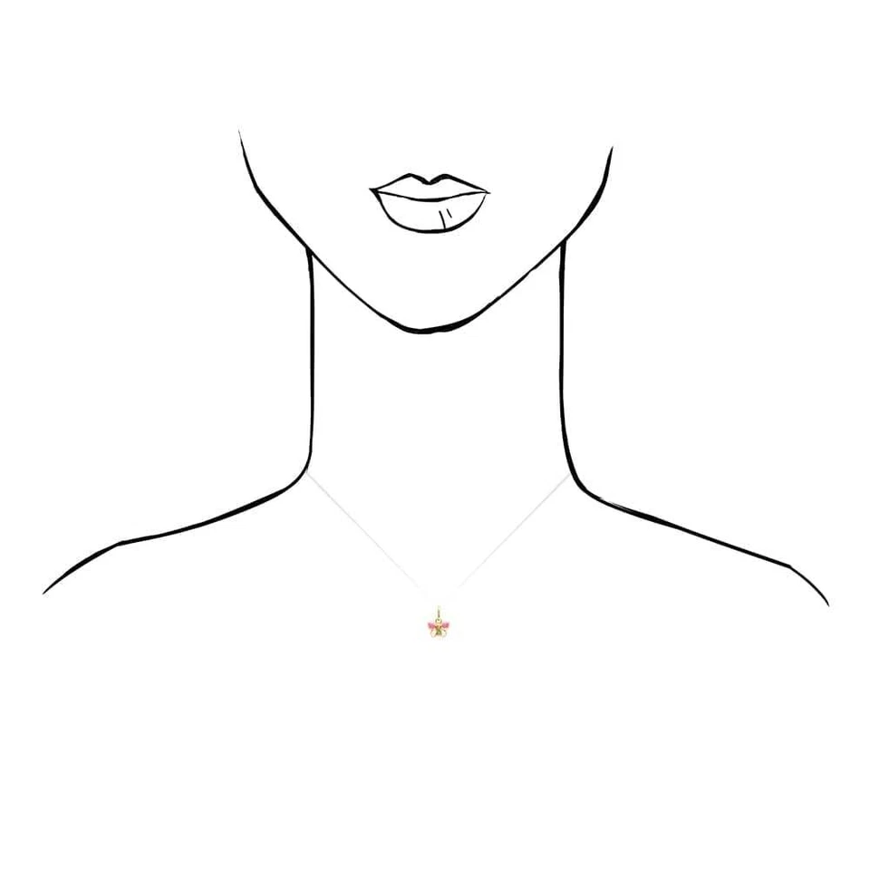 Collar Cable Colgante Mariposa Esmalte Rosa Blanco Oro Amarillo 14K Niños 16" 18" Foto 4 de 4