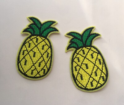 2er Set Ananas Bügelbild Aufnäher voll bestickt Patch Applikationen Abzeichen
