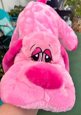 Vintage Dan Dee Puppy Dog Plush 24  Floppy Laying Pink Dog Hearts Stuffed RARE 