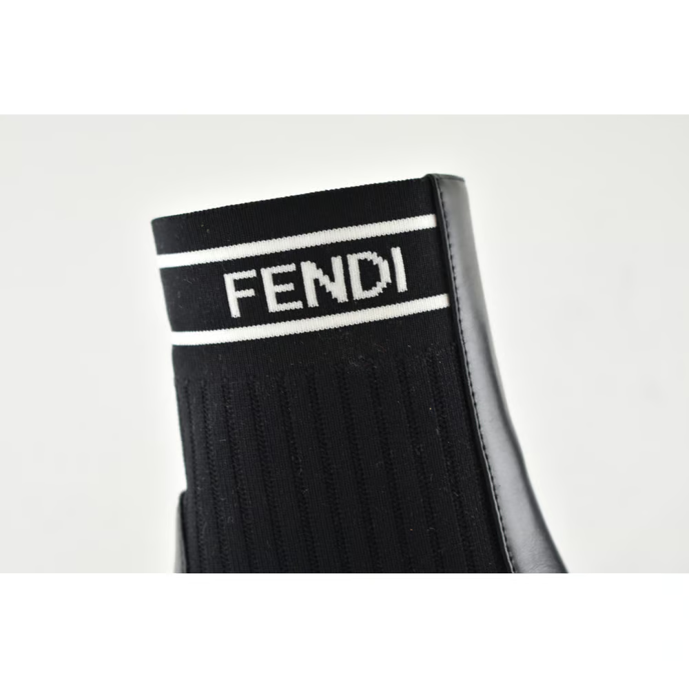 Fendi Rockoko Black Scuba Stretch FF Logo Knit Sock Ankle Kitten