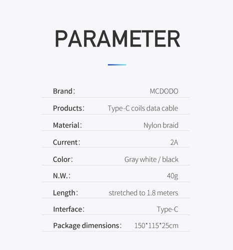 Mcdodo 1.8M Spring Extension Landline USB Type C Cable For Samsung Huawei Xiaomi - Picture 12 of 12