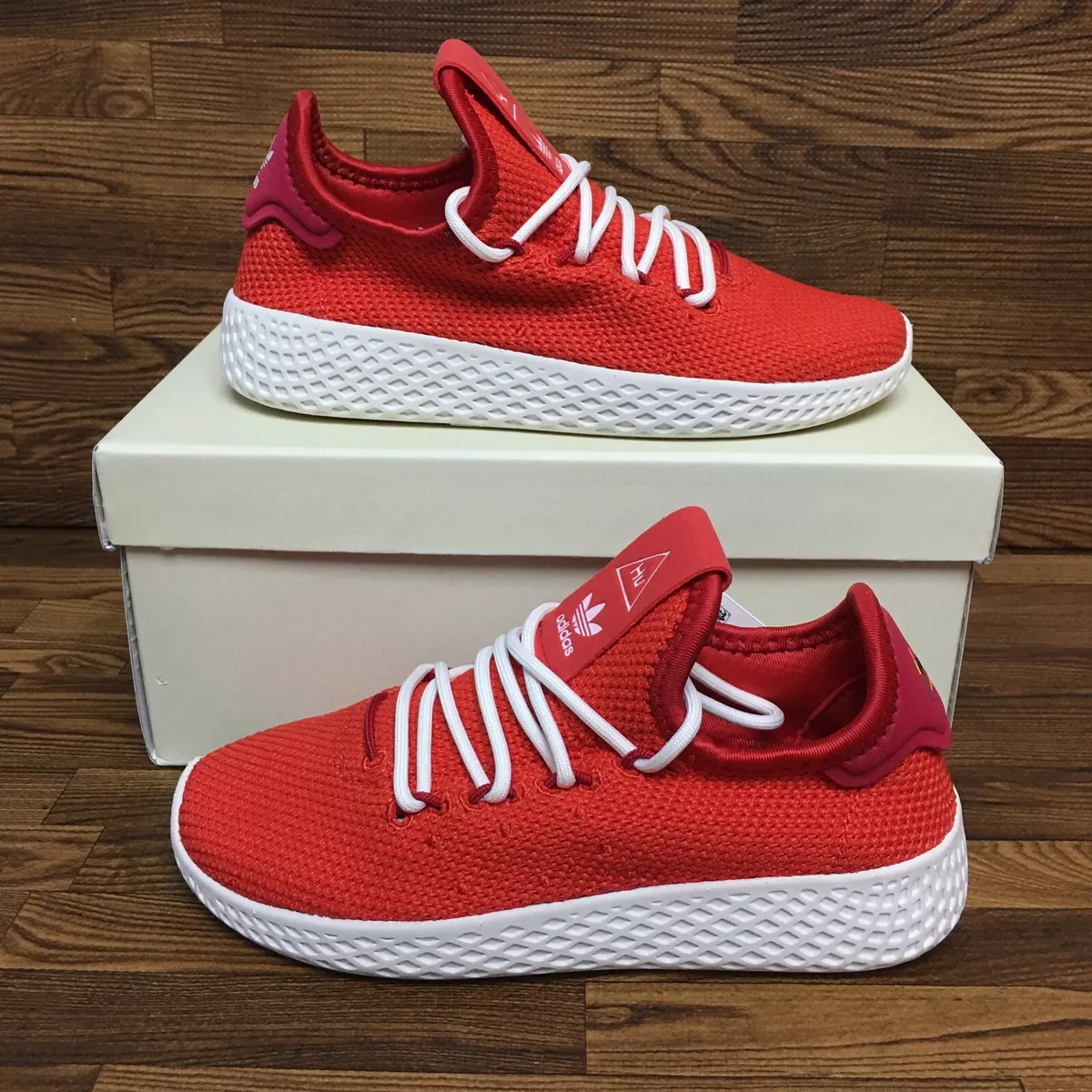 Adidas Pharrell Tennis HU Boy Girl Athletic Trainer Red Sneaker #054 | eBay