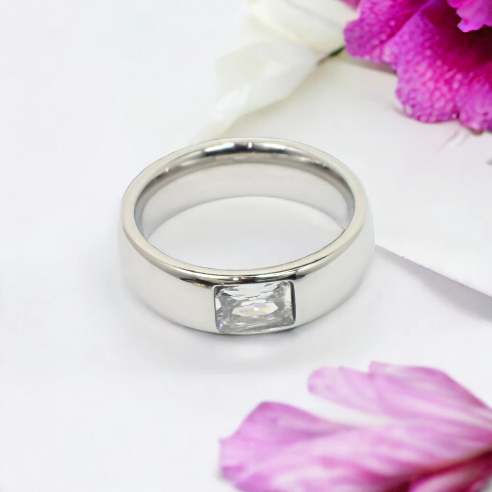 Edelstahlringe Damen Ring mit Stein 7mm Small gold silber 316L Modern Zirkonia - Bild 3 von 3