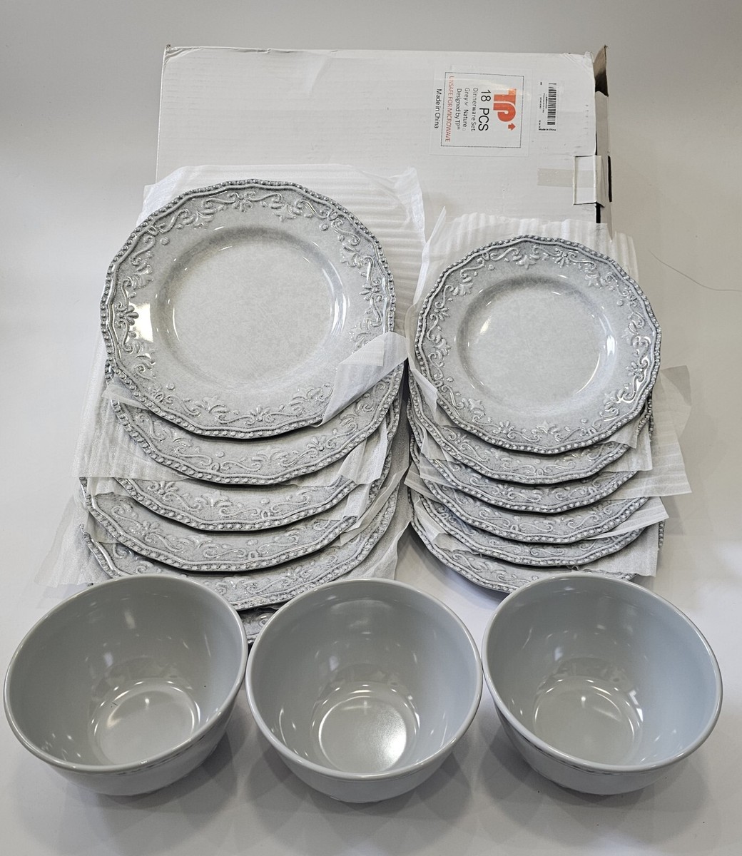 TP 15 Pcs Melamine Dinnerware Set Gray