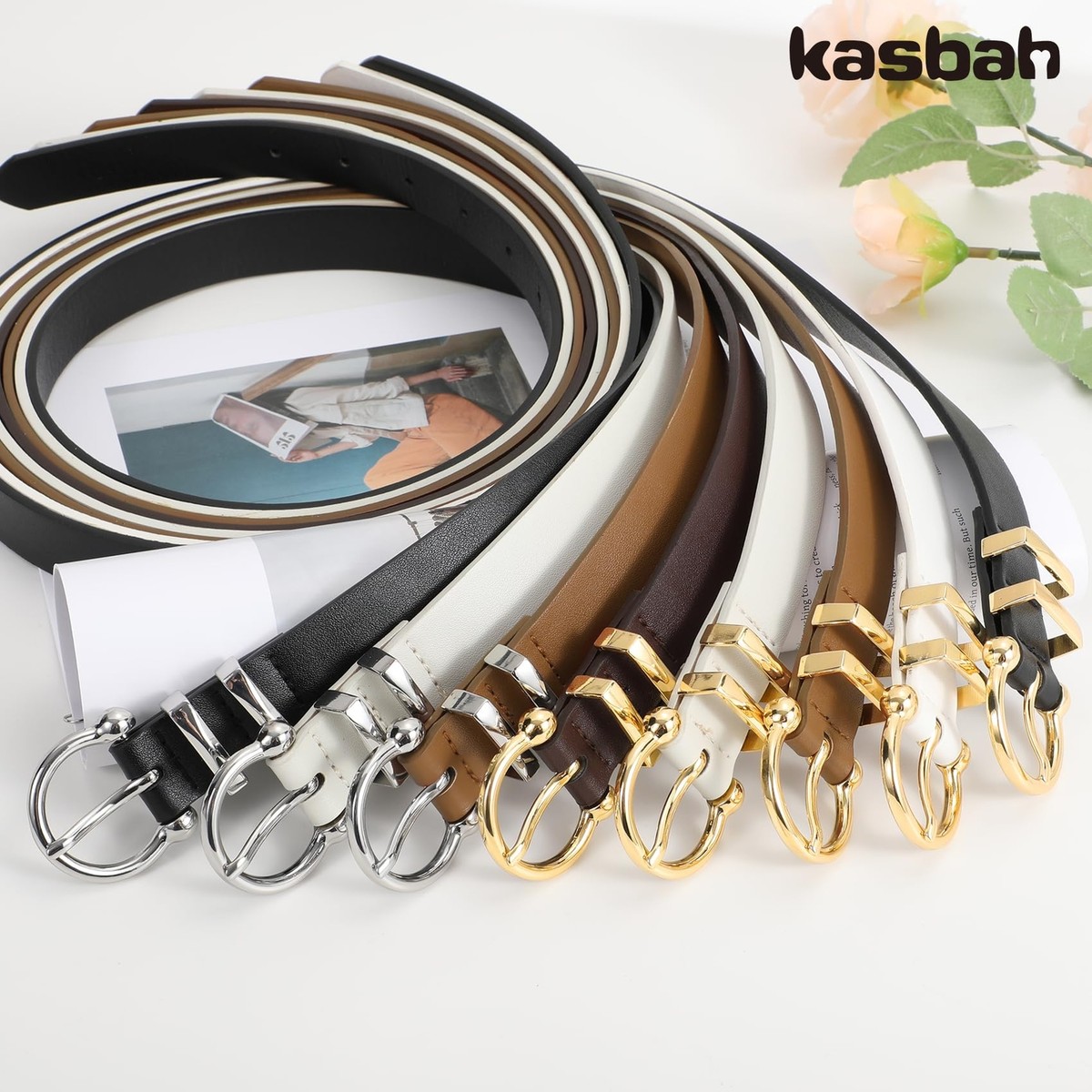 3 Pack Women\'s PU Leather Belts with Gold Buckle for Jeans Dresses 3 Pack Women main image 2