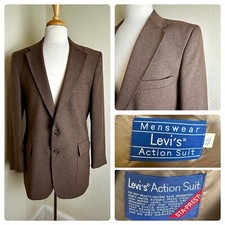 Vintage 70's Retro Levis Jacket Mens 42L Nut Brown Blazer Action Suit Ex Cond 