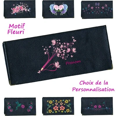 SYL'LA Porte-Chéquier Long en Cuir - Personnalisé avec Fleurs & Prénom - Talon à gauche