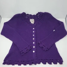Vintage Red Hat Society Brand Purple Knit Button Up Sweater Mother Of Pearl Sz M
