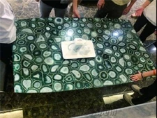 24"x36" Green Agate Dining Table, Agate Coffee Table, Agate Sofa Table Top Decor