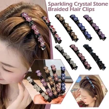 1/4/7x Sparkling Crystal Stone Braided Satin Rhinestone Fabric Easy Hair Clip US