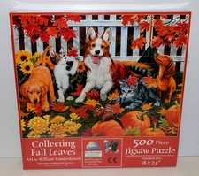 Suns Out Brand 500 Piece PUZZLE Collecting Fall Leaves New 18"x 24" SHIPS FREE
