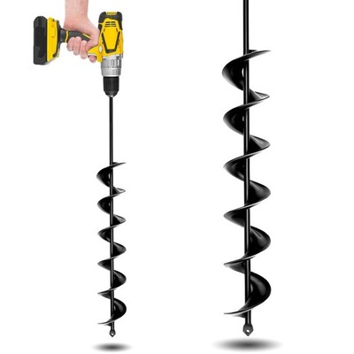 2 X 24 Inch Auger Drill Bit – Carbon Steel, Alloy Blade, Powder Coated, 3/8 Inch Hex Drive, For Planting, Fencing, Ice Drilling & More