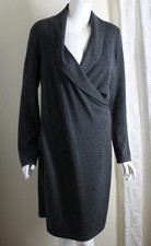 Chaps Sz L GORGEOUS Gray 10 12 Knit Faux-Wrap Dress Stunning Sweater