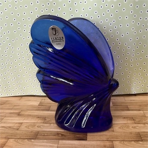 Fenton Handmade Blue Art Glass Butterfly Decorative Figurine USA Glossy Finish