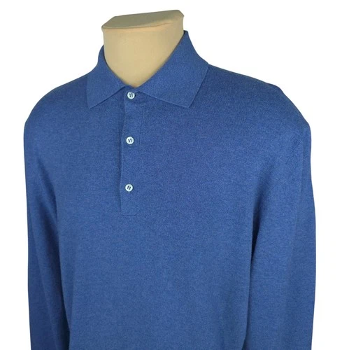 Sid Mashburn Mens Blue Cotton Cashmere Knit Long Sleeve Polo Shirt Size XL