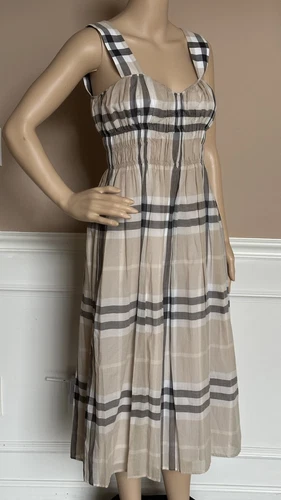 Abito donna Burberry Delilah Stone IP a quadri 4 US (38 euro) 8099411 nuovo con etichette $820
